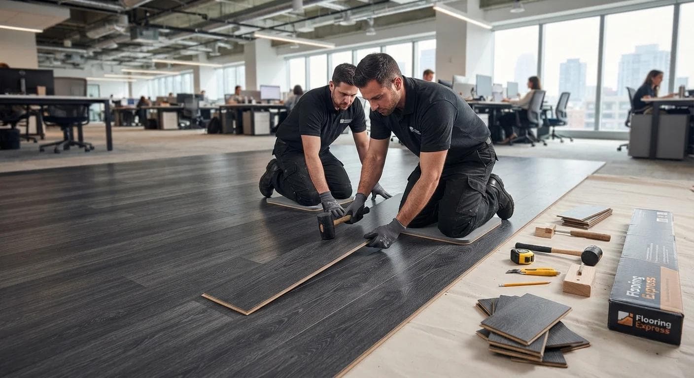 Executive meeting zone with Smoked Oak laminate running wall to wall.