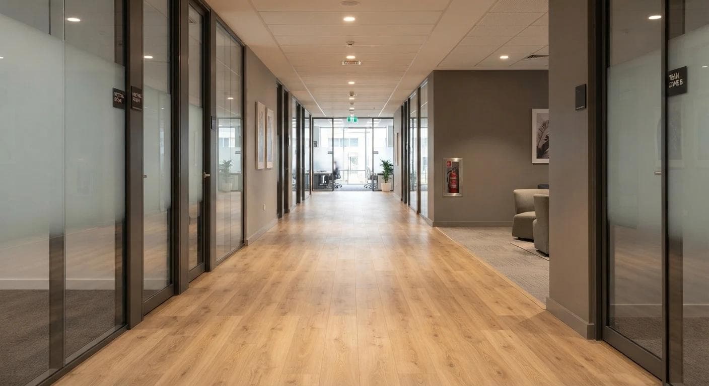 Hard-wearing commercial laminate through a New Town primary school corridor.